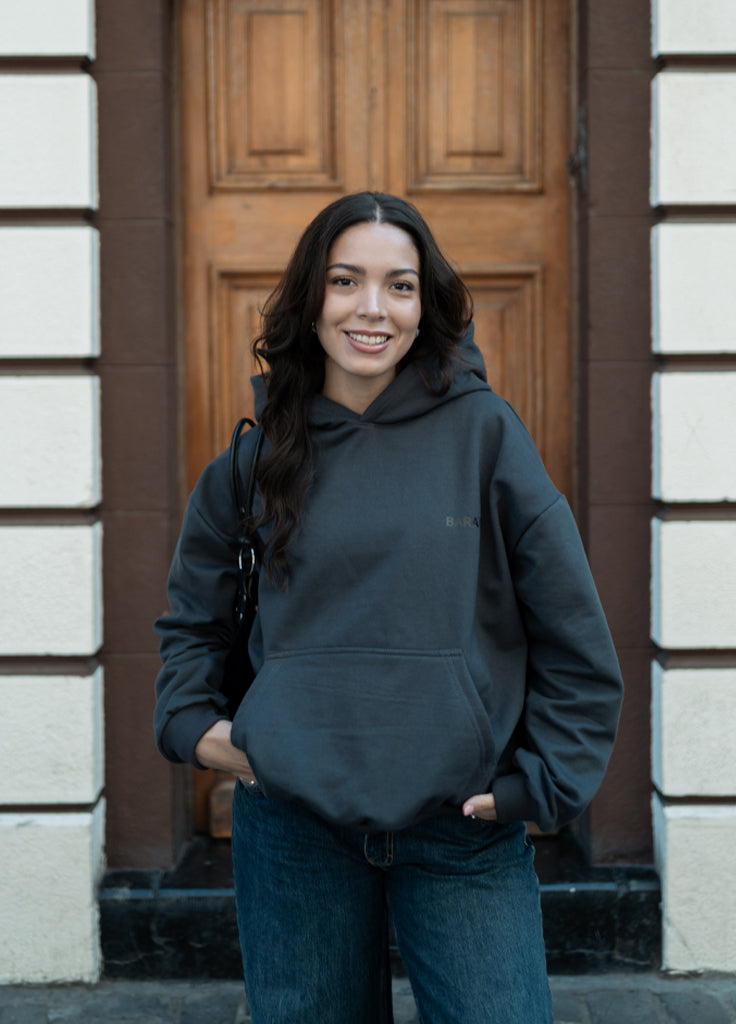 Hoodie Gris Pizarra - Boxy Fit